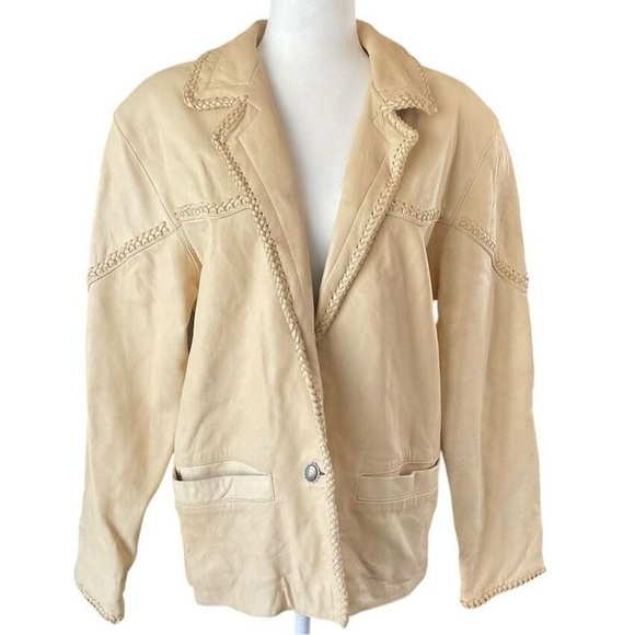 Vintage Red Sky GUESS by Marciano Women's Small Genuine Leather Jacket Braided - Picture 1 of 9
